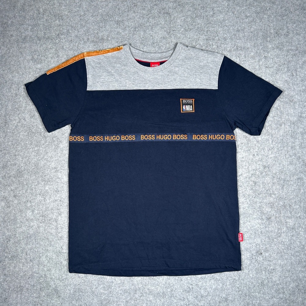 BOSS hugo boss t shirt Mens Medium Blue NBA Logo Tape Sporty Casual